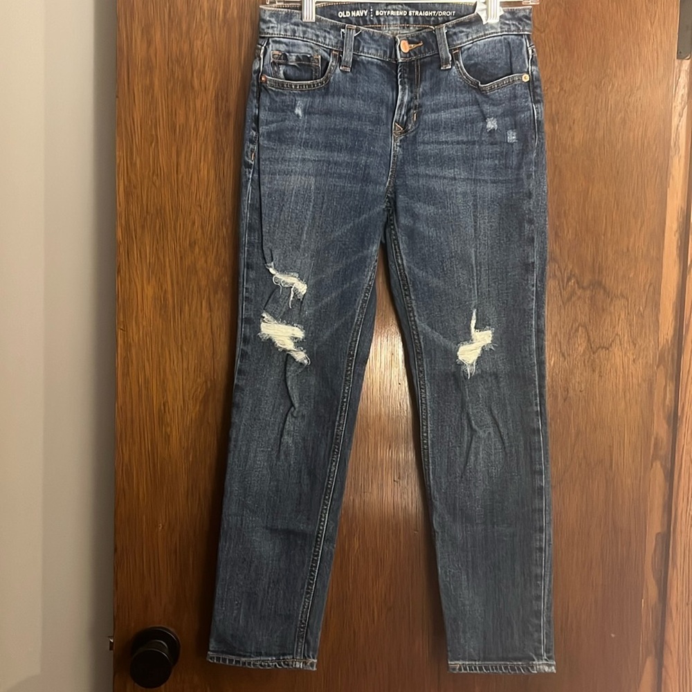 Old Navy Boyfriend Blue Denim Straight Distressed Jeans